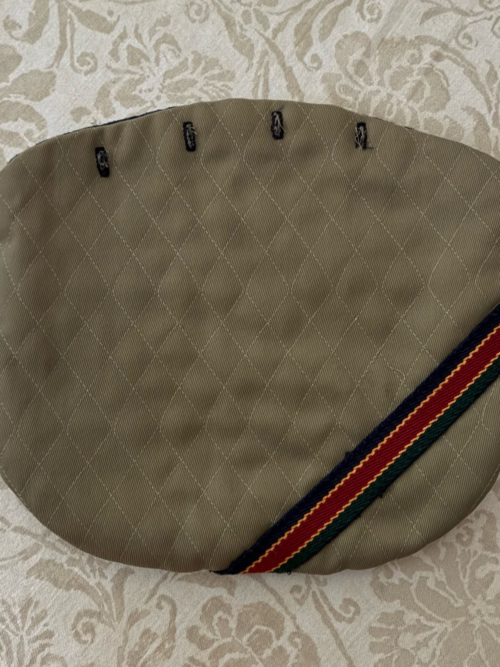 Bermuda Bag Cover Khaki Tan Diamond Quilted Stripe Cotton 4 Button Vintage